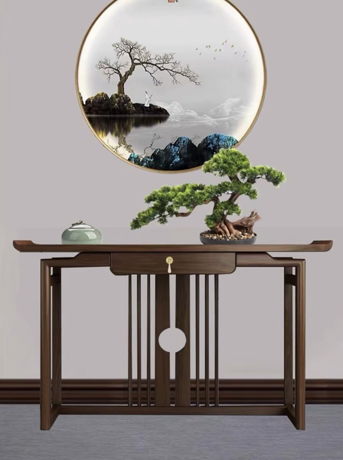 新中式玄关桌老榆木靠墙家用全实木简约供桌条案禅意轻奢端景台