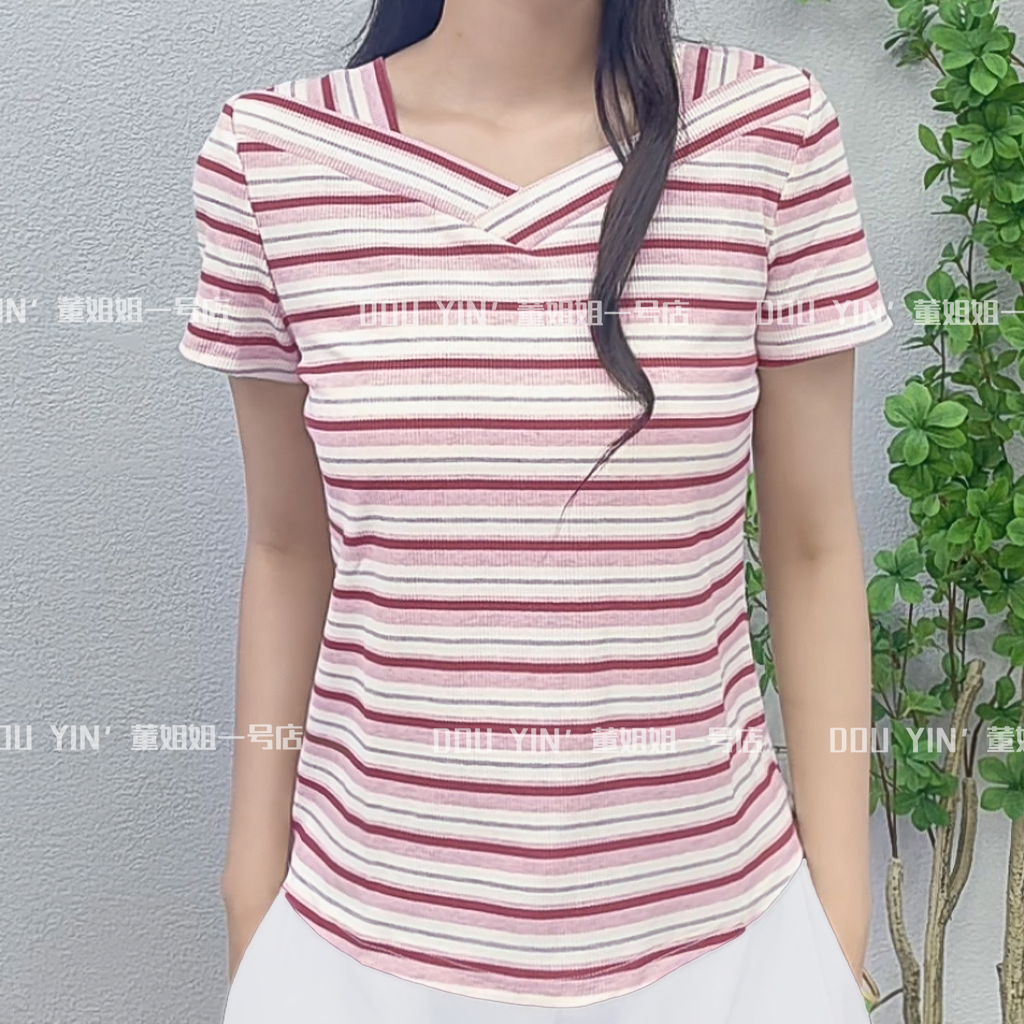 45时尚休闲条纹女半袖