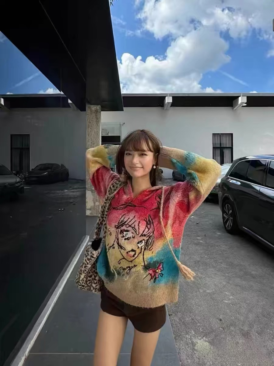 乌鸦中长款马海毛毛衣