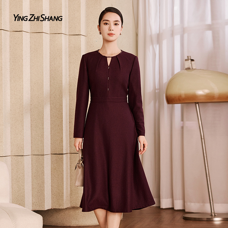 赢智尚小众不撞款！复古时髦栗子红棕 X 型裙羊毛 + 金银丝ZF03872