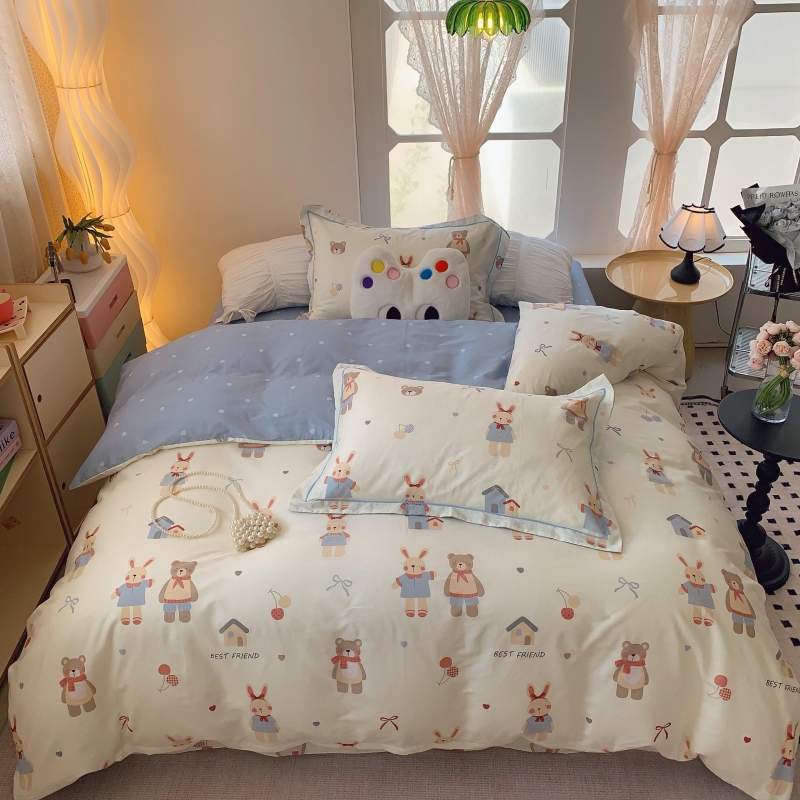 2025新款纯棉斜纹四件套 双面全棉简约印花小清新床上用品4件套