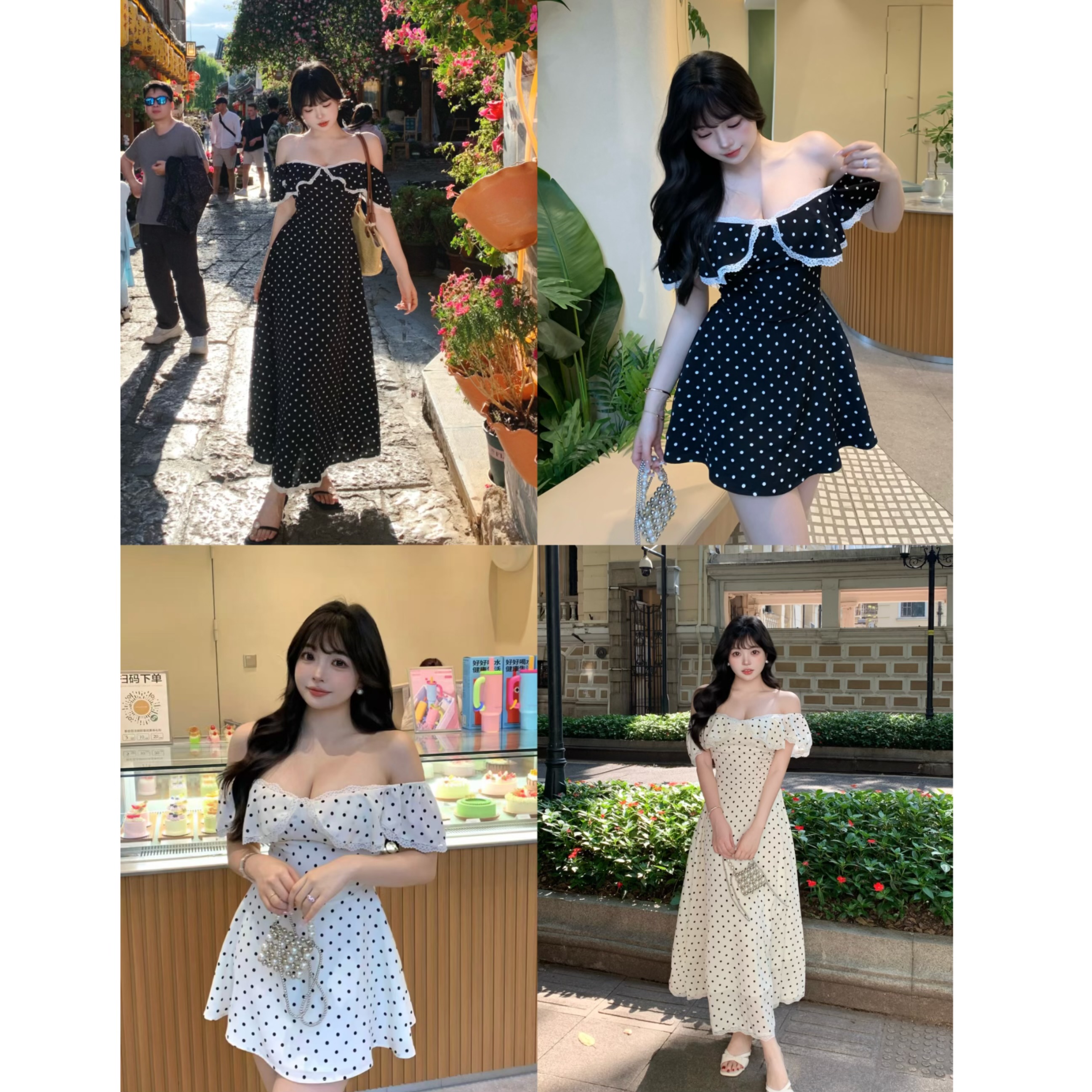 萌面侠【魅力磁场】春夏显瘦波点多穿撞色度假收腰连衣裙 5163 5375