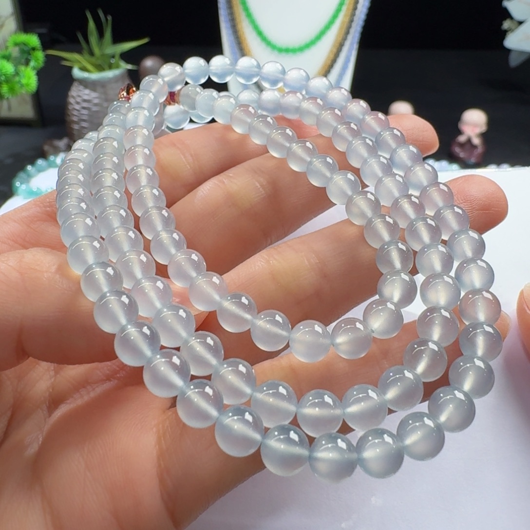 翡翠未镶嵌手链炸光玻璃蓝钢长串5.8mm