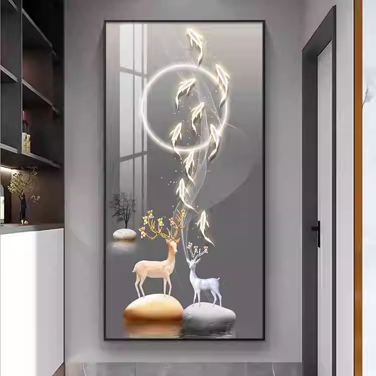 福禄生辉现代轻奢微喷装饰画入户简约走廊过道高端挂画晶瓷画壁画