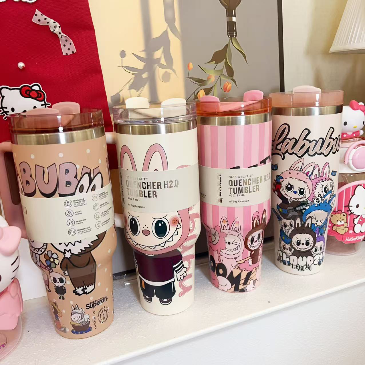 高颜值卡通图案保温杯带把手J1790