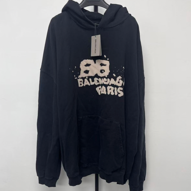 未使用 Balenciaga/巴黎世家 字母Logo印花连帽长袖卫衣 01776