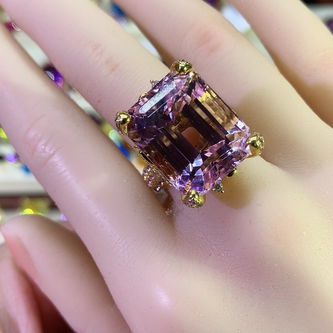 戒指锂辉石9K金镶嵌