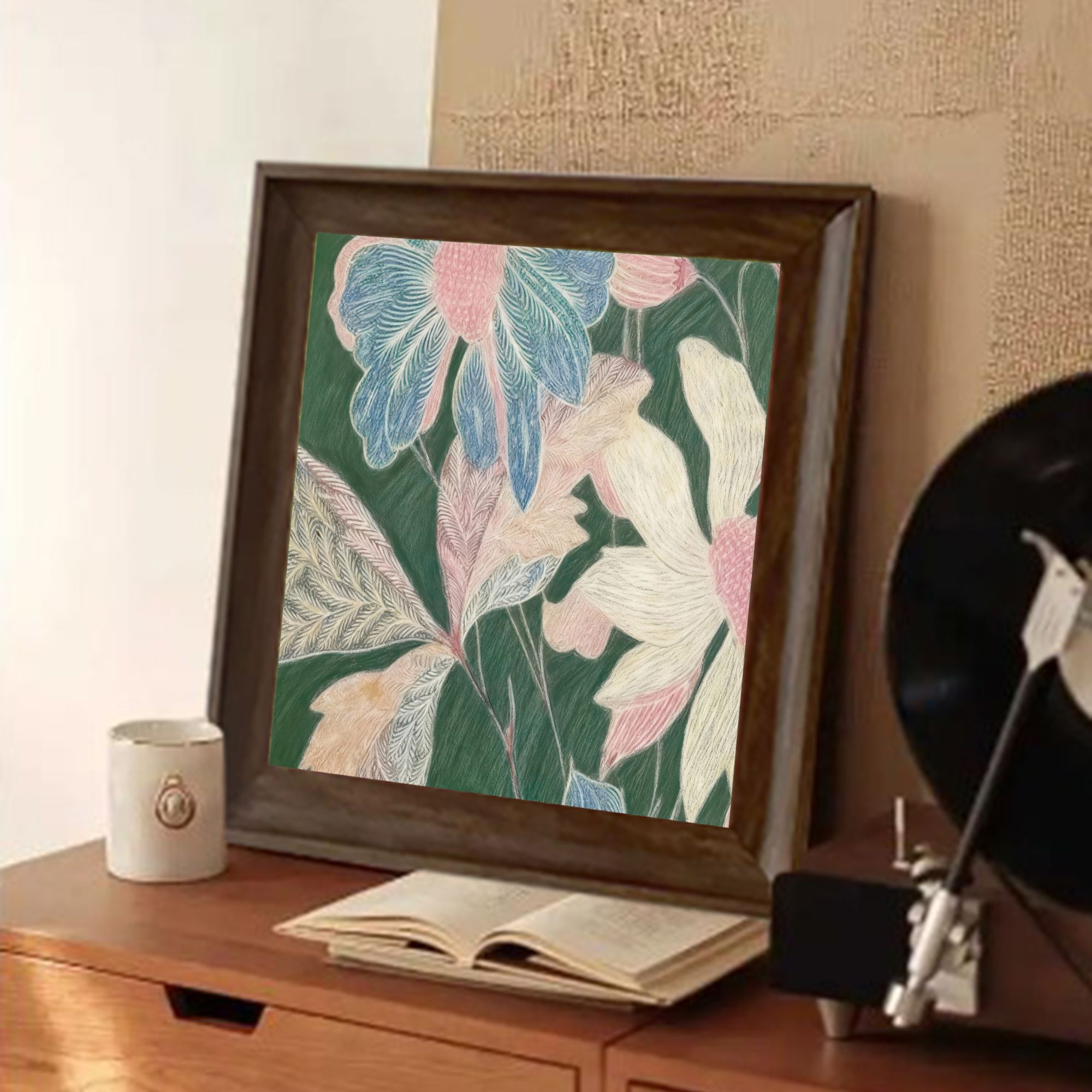 法式复古植物花卉粉笔画质感装饰画背景墙挂画卧室客厅玄关餐厅