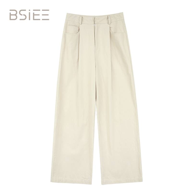 BSIEE/本涩复古腰带前褶阔腿裤时尚休闲百搭宽松显瘦