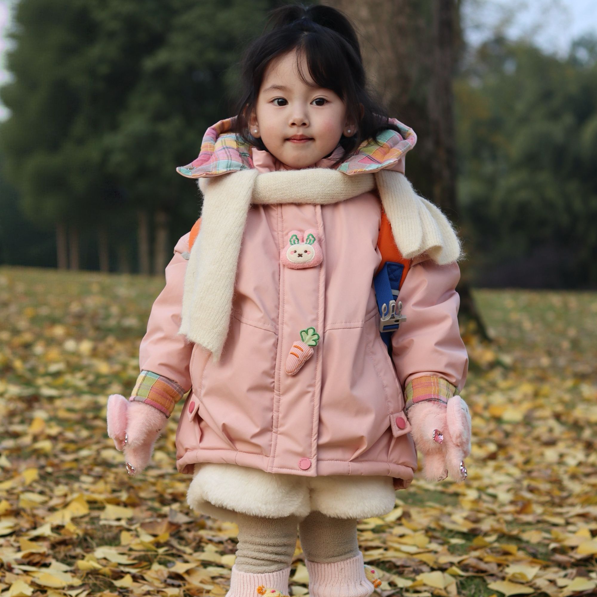 MOMOCO冬装新款女童加绒外套卡通可爱女宝加厚棉服77830107057