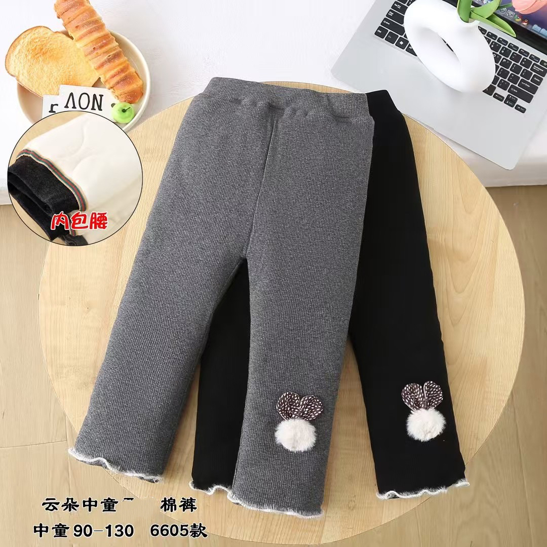 可爱款咖色毛球一体棉裤加厚裤子