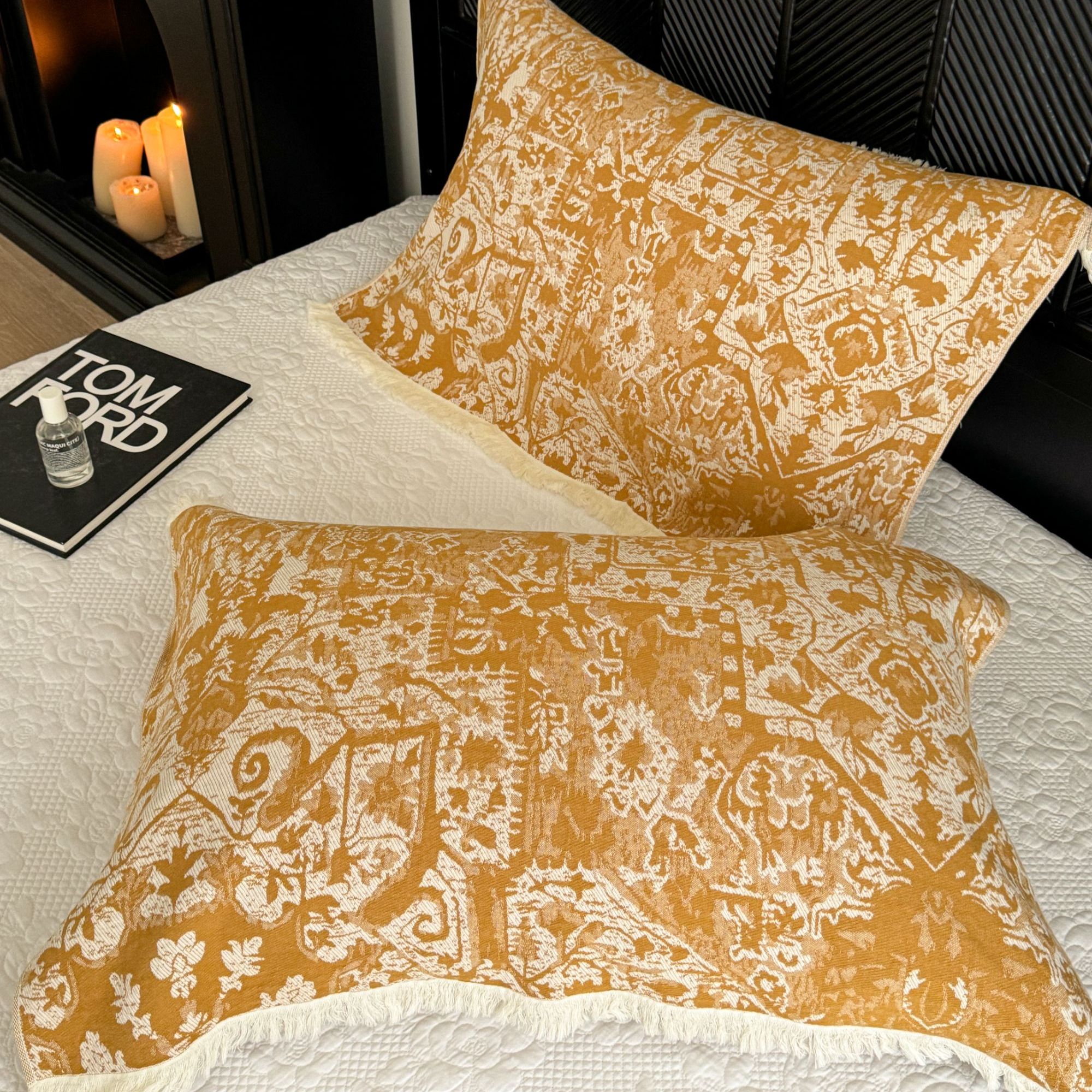 天然植物染色苏木染52*78工艺流苏款纯棉纱布枕巾一对装 凯撒