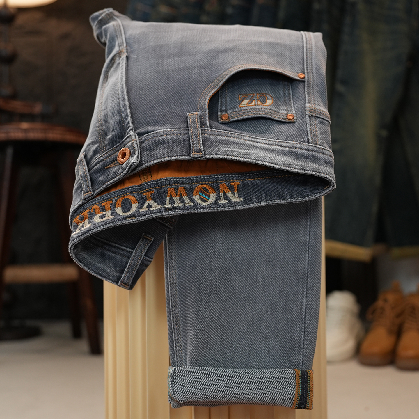 5257【三本针】秋冬季新款男士牛仔裤弹力修身小直筒美式休闲长裤子