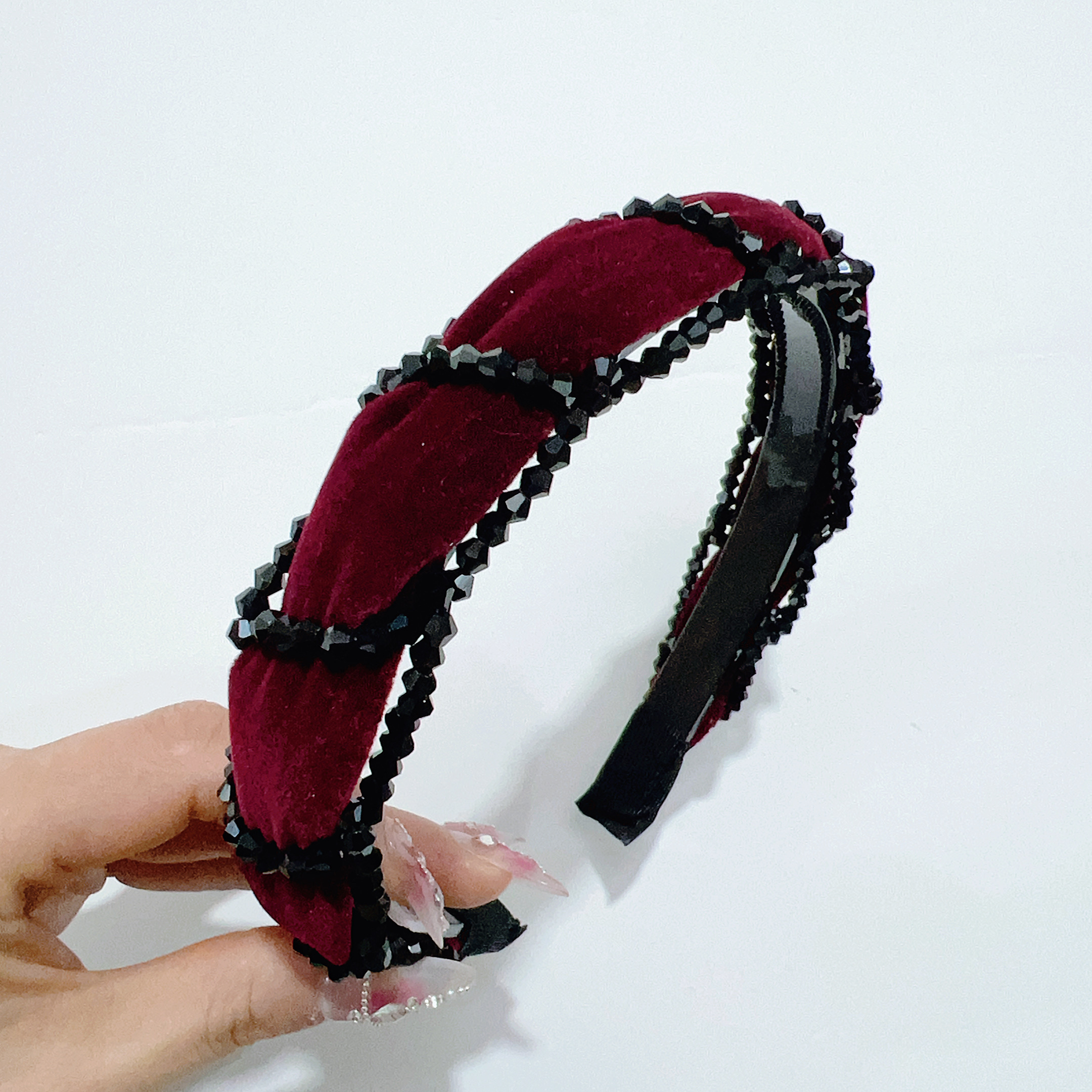 韩版轻奢高级感时尚头箍水晶串珠交叉发箍小众独特气质发饰品2256