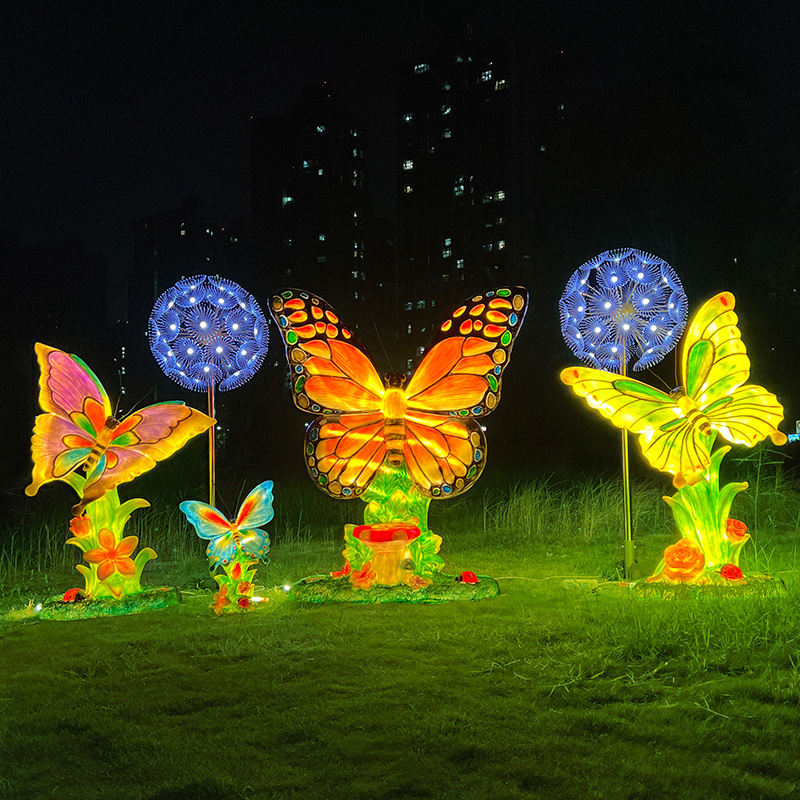玻璃钢发光仿真蝴蝶雕塑摆件户外园林景观造景区网红打卡拍照布置