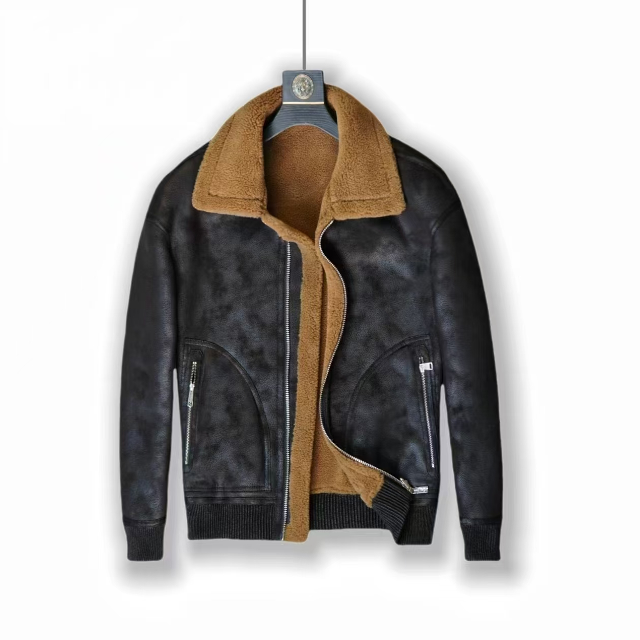 【正品严选】双面穿羊毛082-1海宁羊毛男士翻领外套潮流秋冬保暖