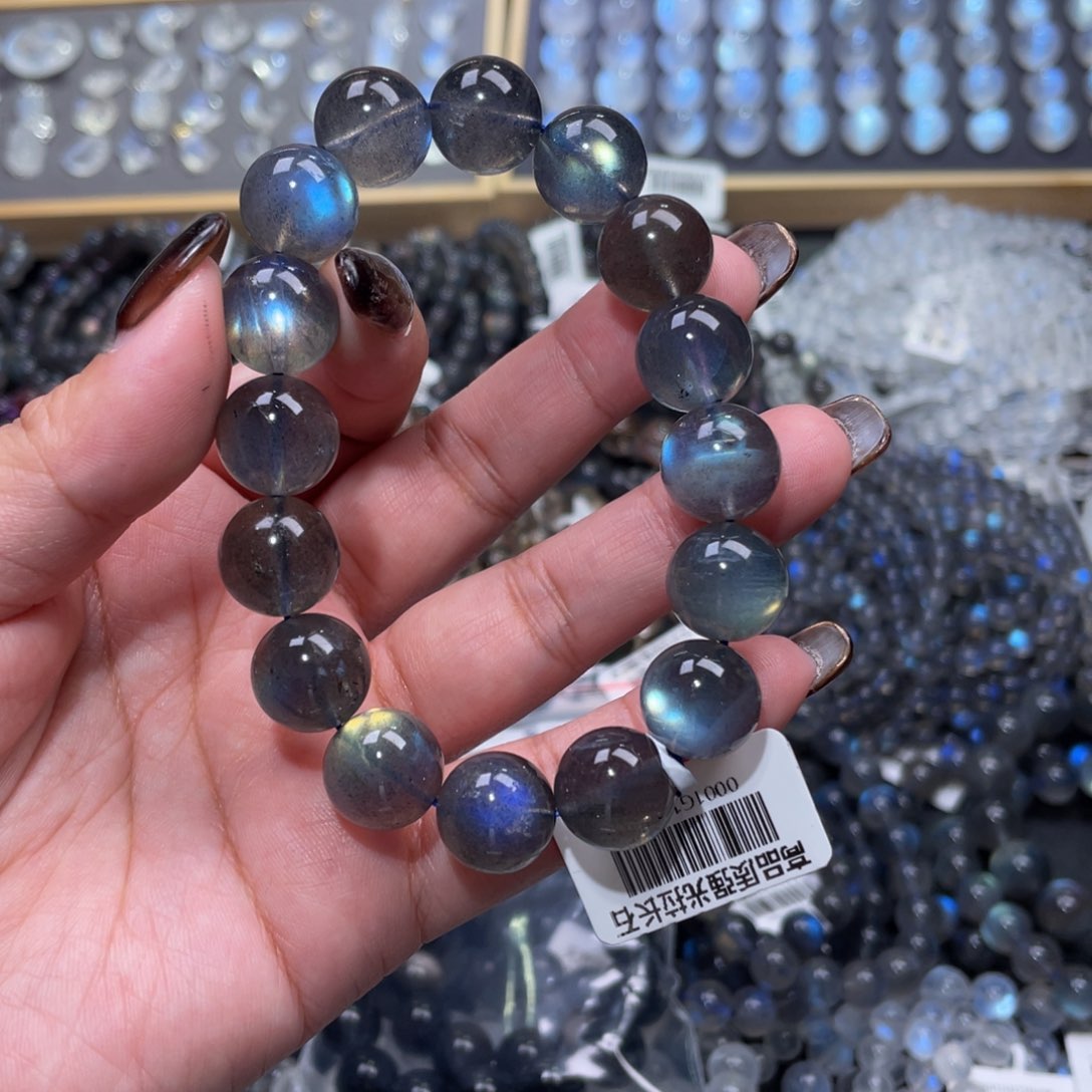 拉长石手链未镶嵌柠**?黑体灰月光手链13mm