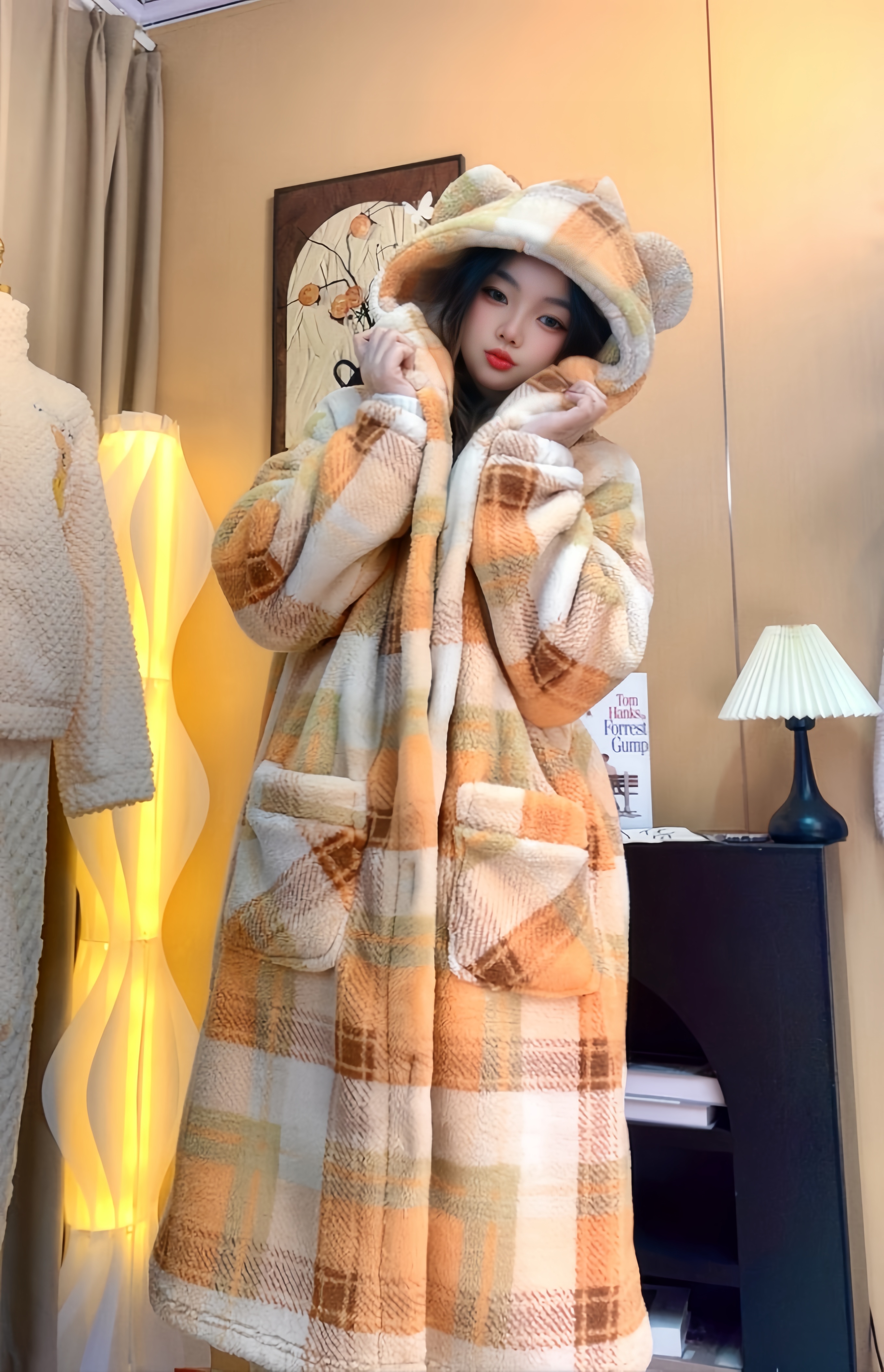 冬款【双层加厚】家居服套装保暖冬季睡衣套装韩版连帽长款