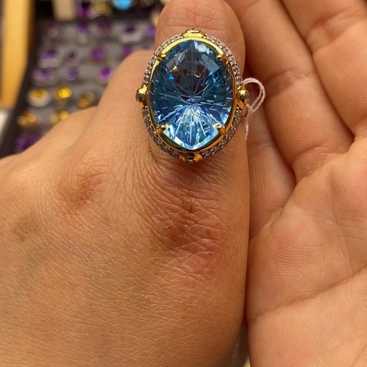 托帕石戒指银S925镶嵌天然托帕石戒指