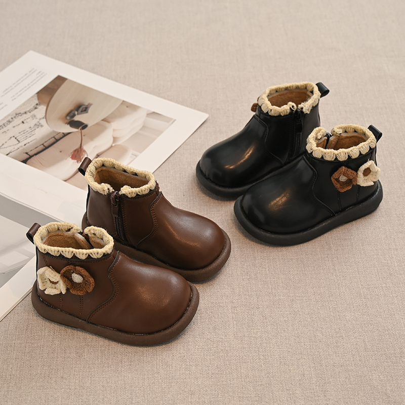 公主冬季新款小童防水保暖皮靴防滑小女宝女童儿童靴子女童靴子