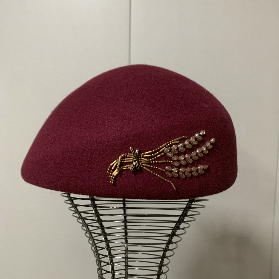 秋冬羊毛昵贝雷帽女士复古优雅麦穗装饰百搭时尚礼帽