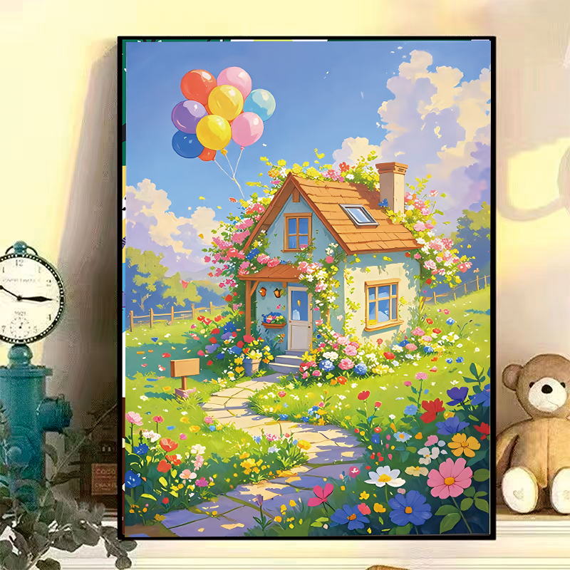 《草原小屋》多彩多巴胺风格客厅沙发装饰画-50-70-铝合金-HA29