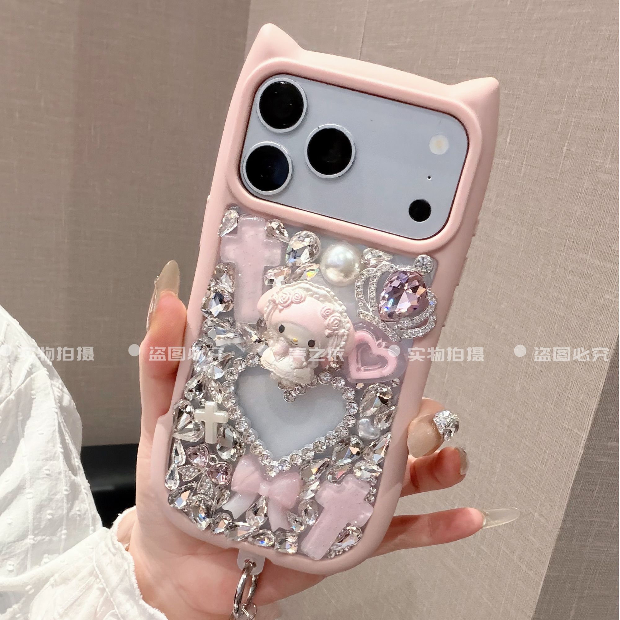 猫耳满钻萌粒花嫁兔适用于苹果iPhone17promax手机壳16千金风15