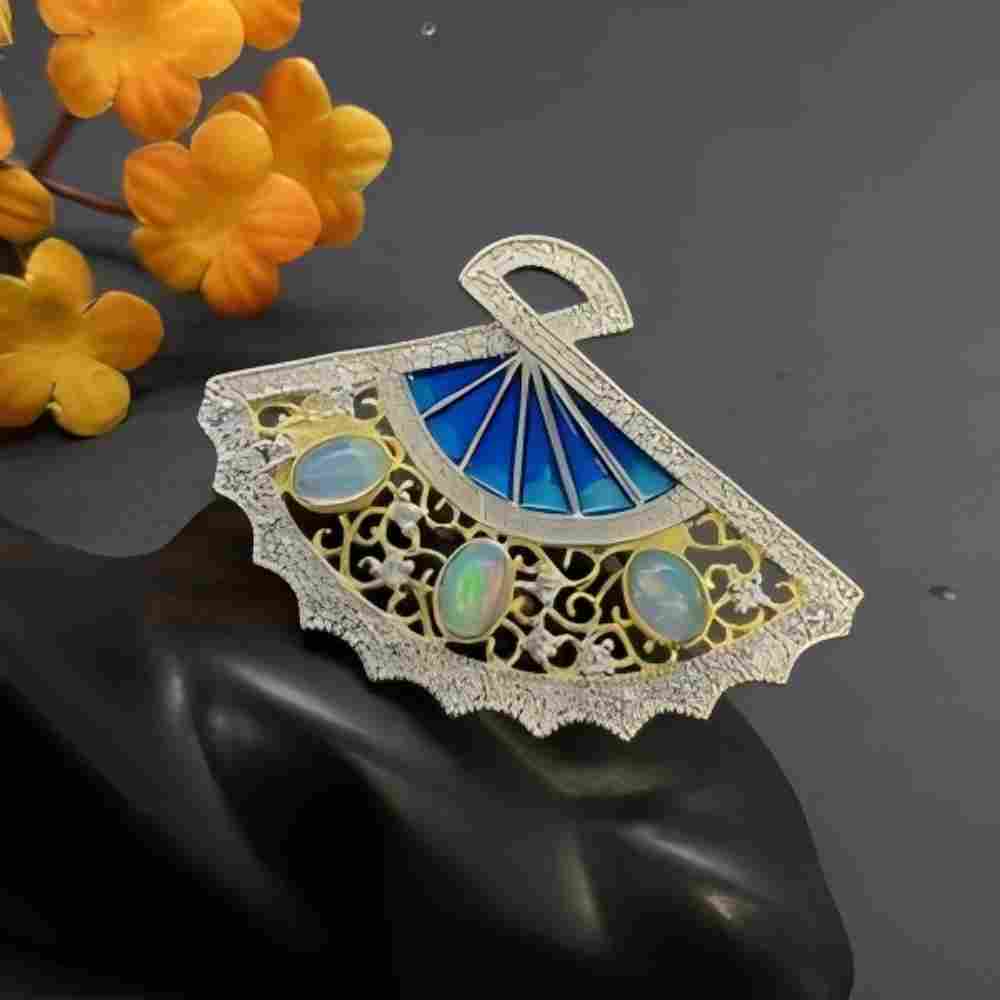 【初见珠宝】S925银镶嵌欧泊胸针吊坠两用11-2C55X18【尺寸约4*6mm+】