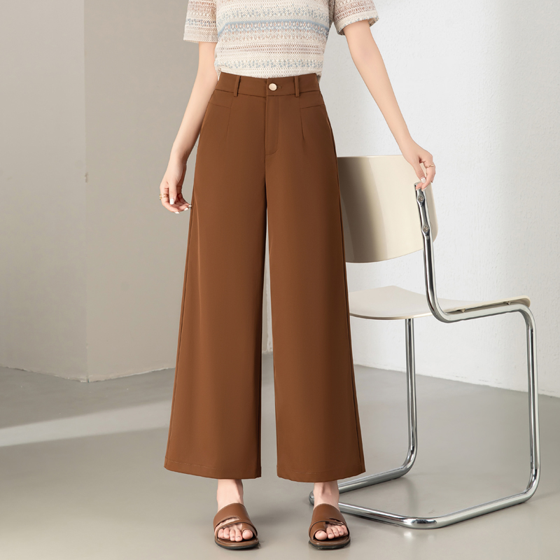 窄版九分阔腿裤女夏季新款宽松显瘦百搭休闲裤子高腰松紧腰小个子