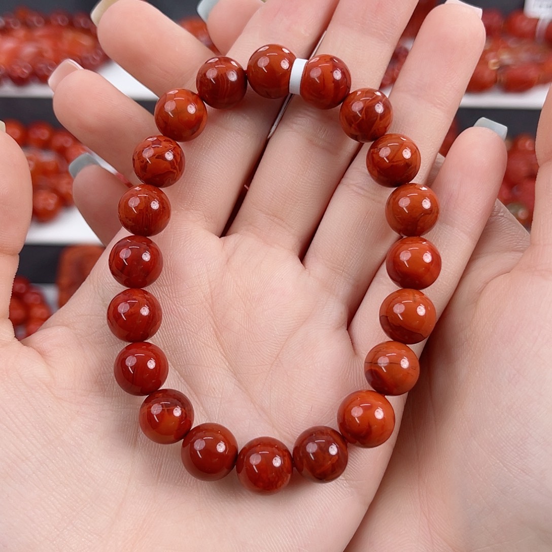 南红玛瑙未镶嵌瓦西牛血红火焰满肉10mm手串