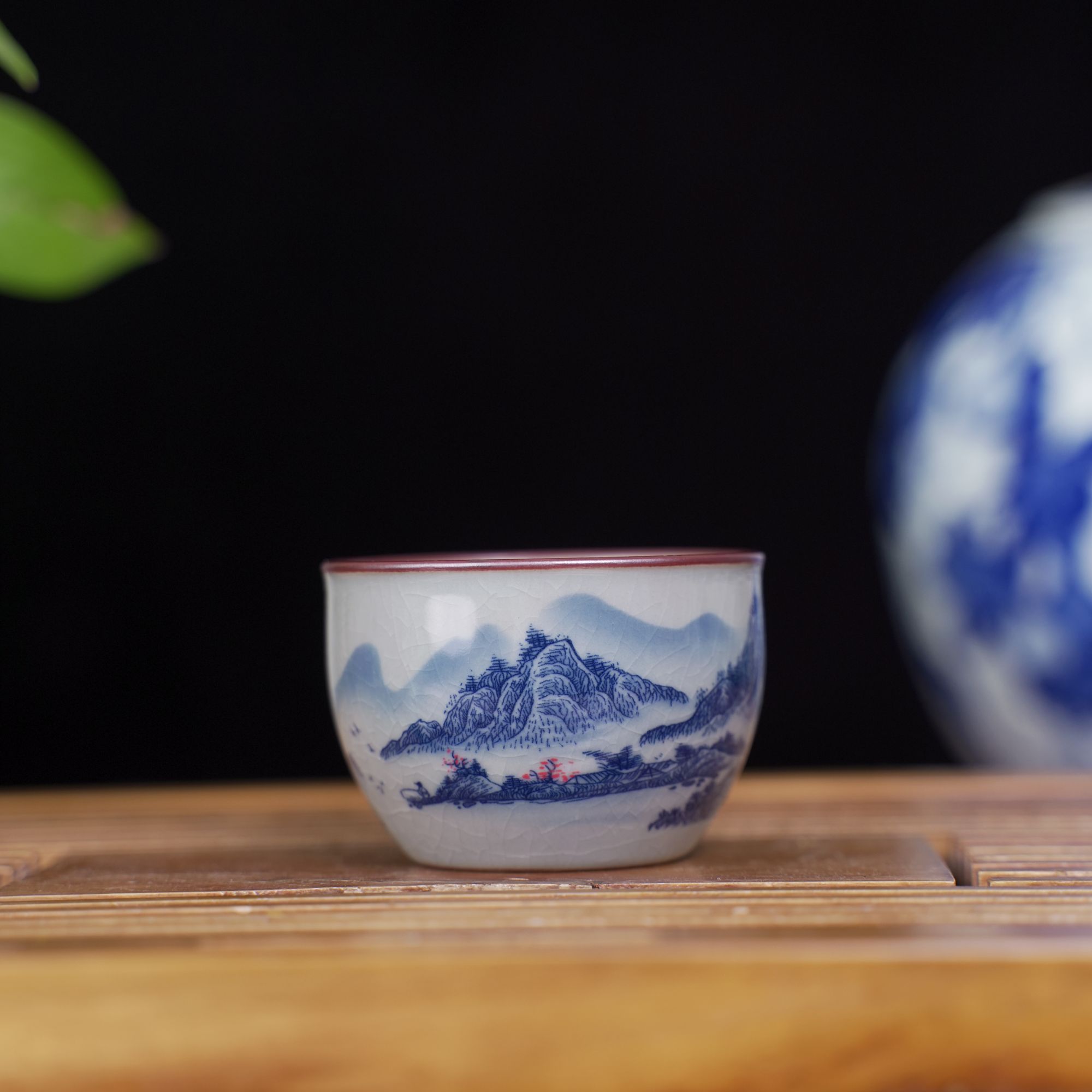 【精品主人杯】景德镇老陶泥青花瓷釉里红主人杯家用陶瓷中式品茗杯