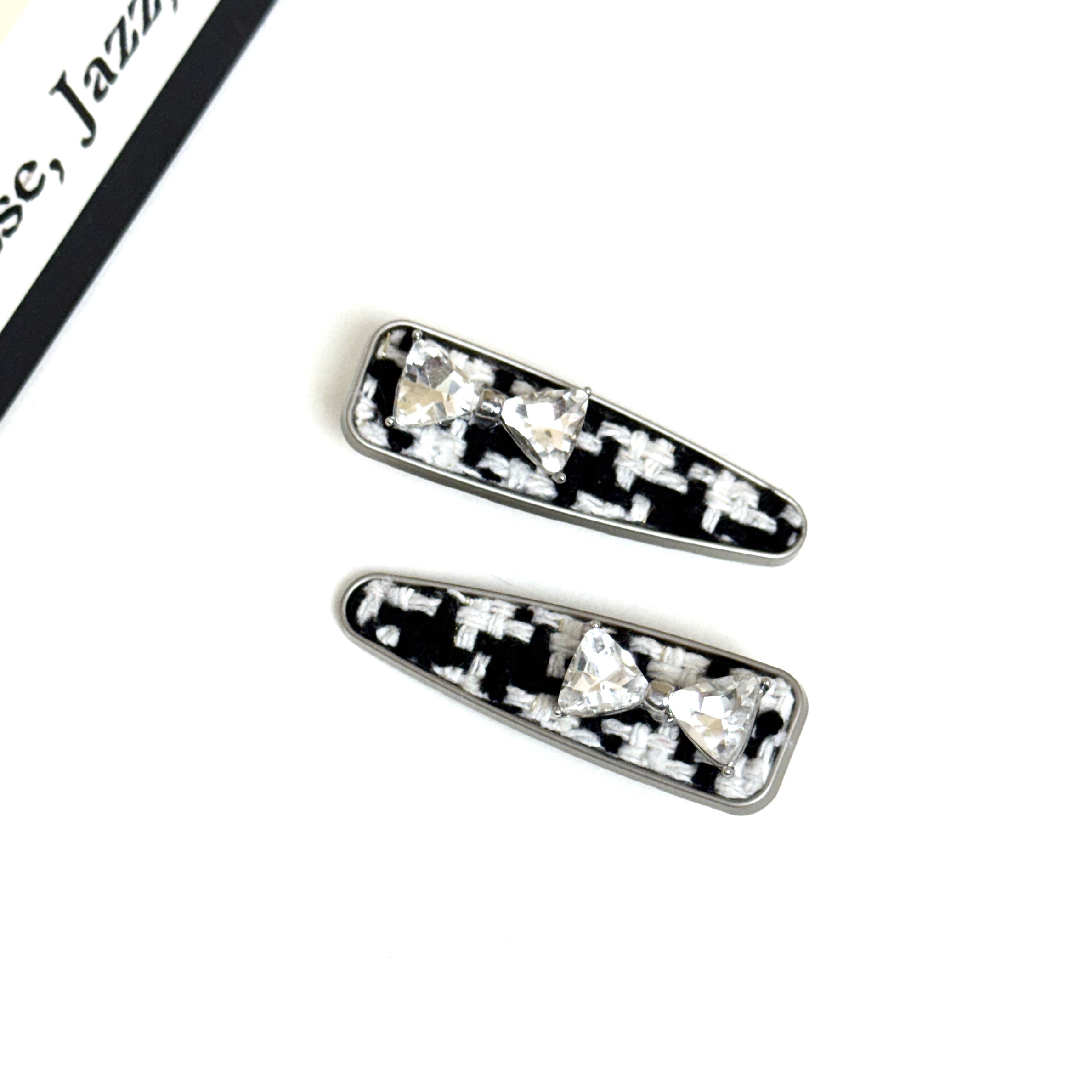 BlomUME原创蝴蝶结钻小香风黑白格纹鸭嘴夹发夹刘海夹发饰1026