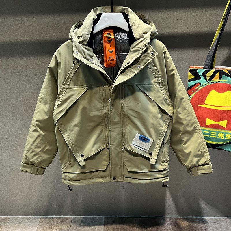 新款户外机能风多连帽羽绒服男冬季保暖青少年冲锋衣夹克外套