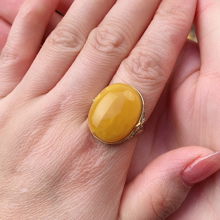 蜜蜡戒指银S925镶嵌戒指