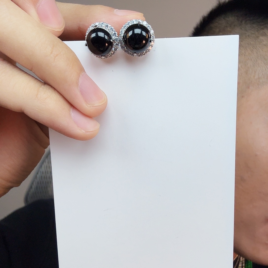 翡翠银S925镶嵌颈饰一对