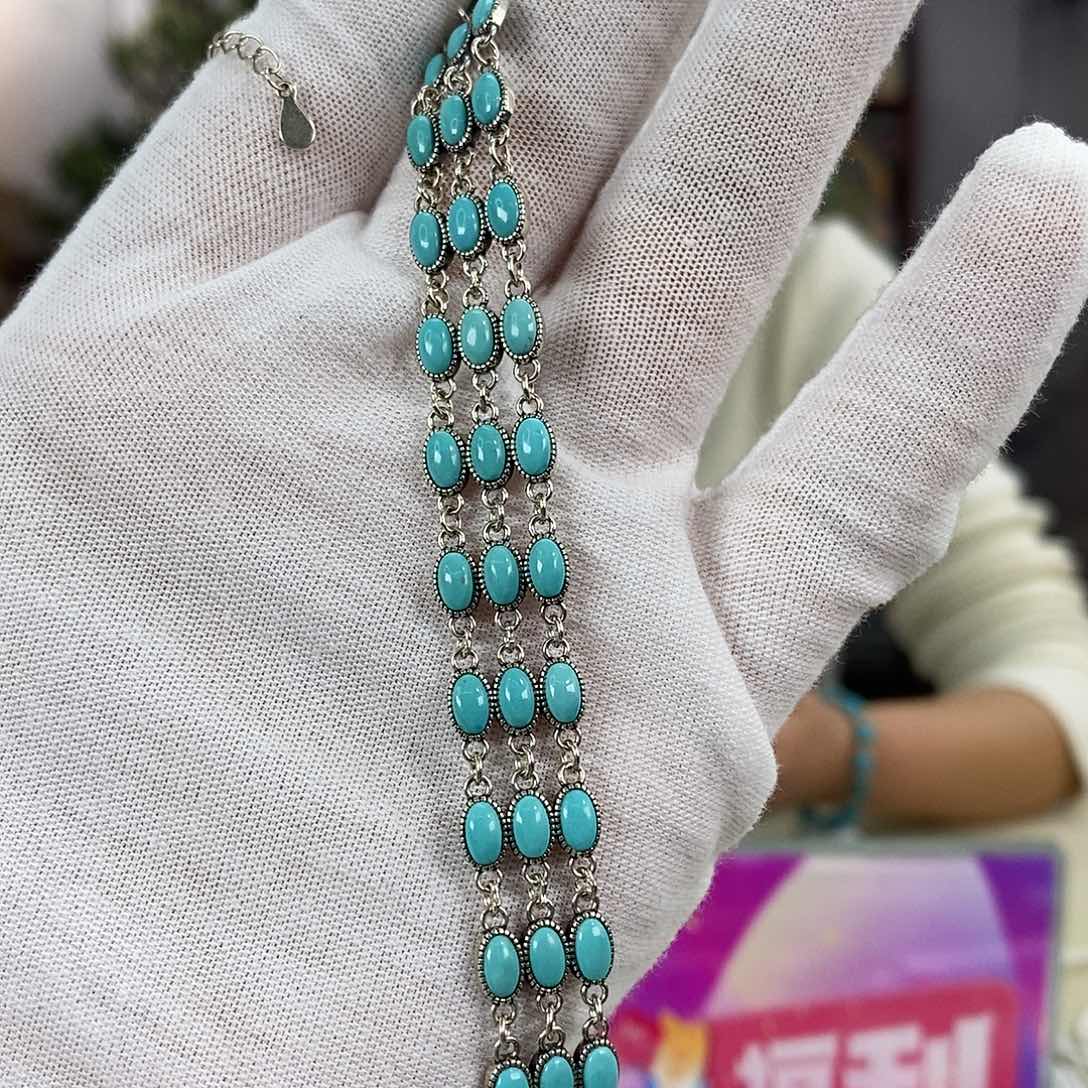 ****星绿松石银S925镶嵌珠宝奇石