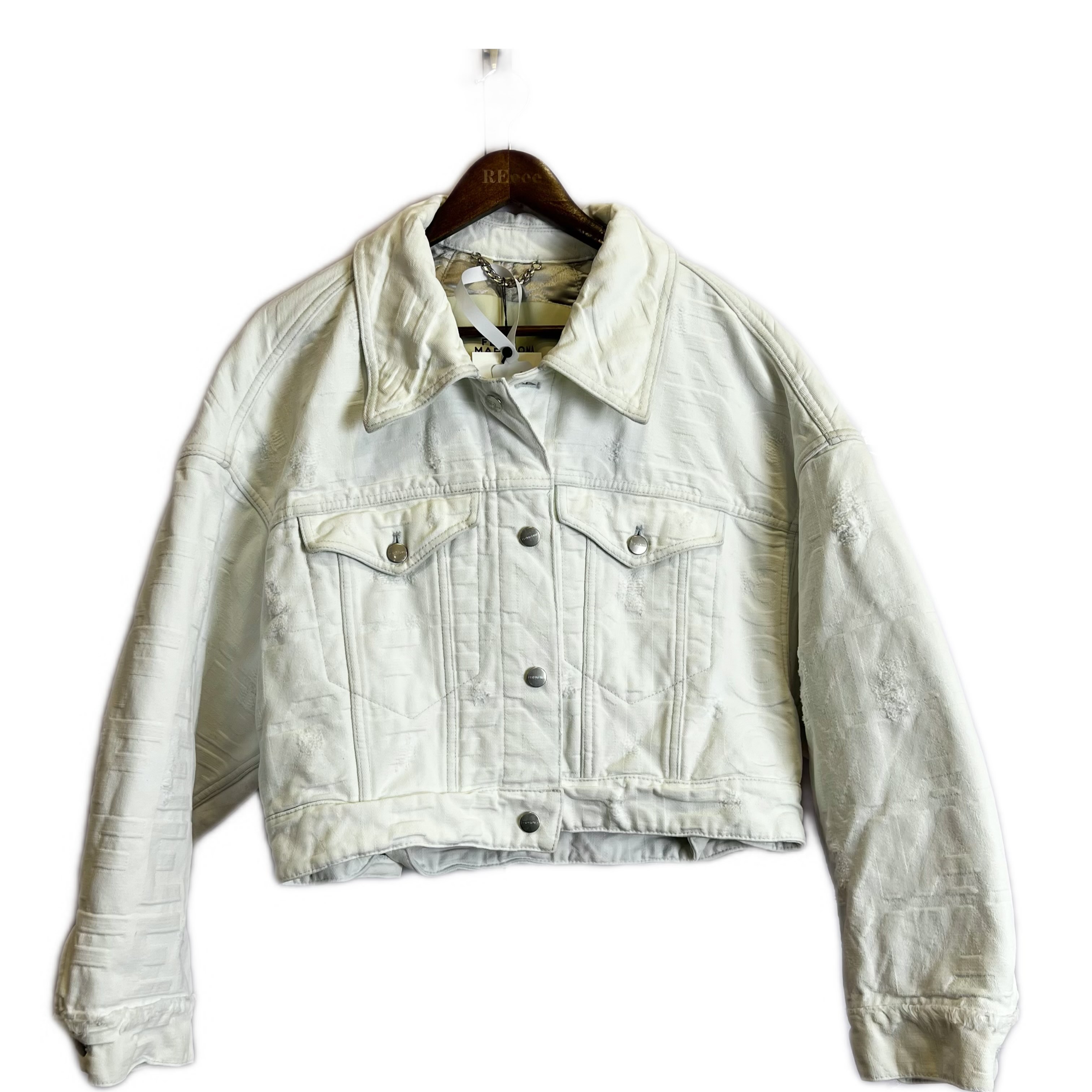 99新 FENDI/芬迪 02458纯色浮雕印花单排扣长袖牛仔夹克 38码