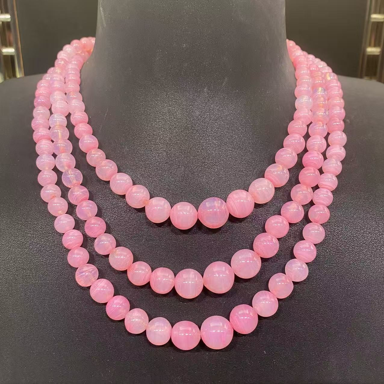 合金项链 中古粉色三层琉璃花朵扣项链/MJ5172