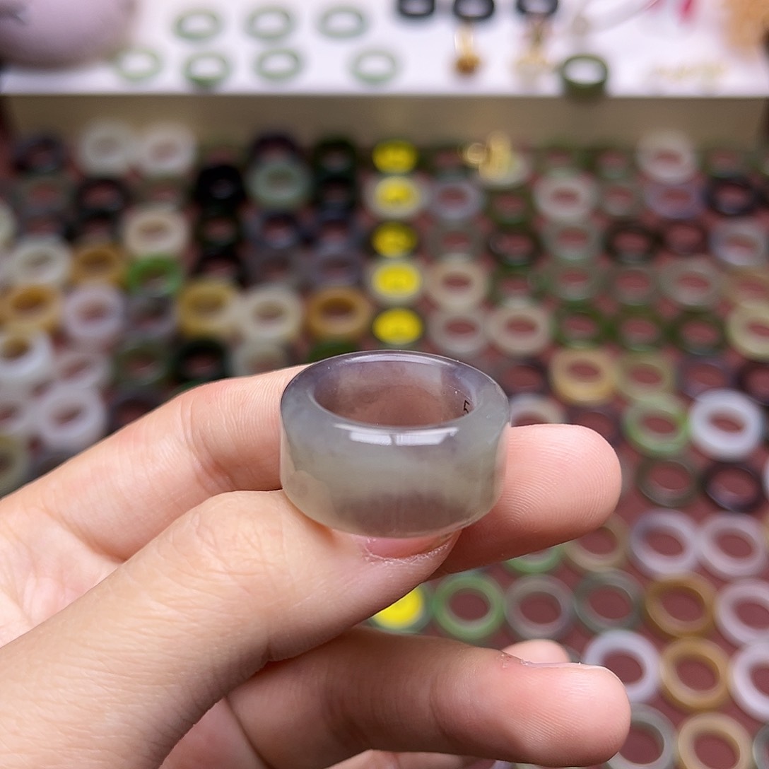 和田玉戒指未镶嵌17.5 青提飘紫