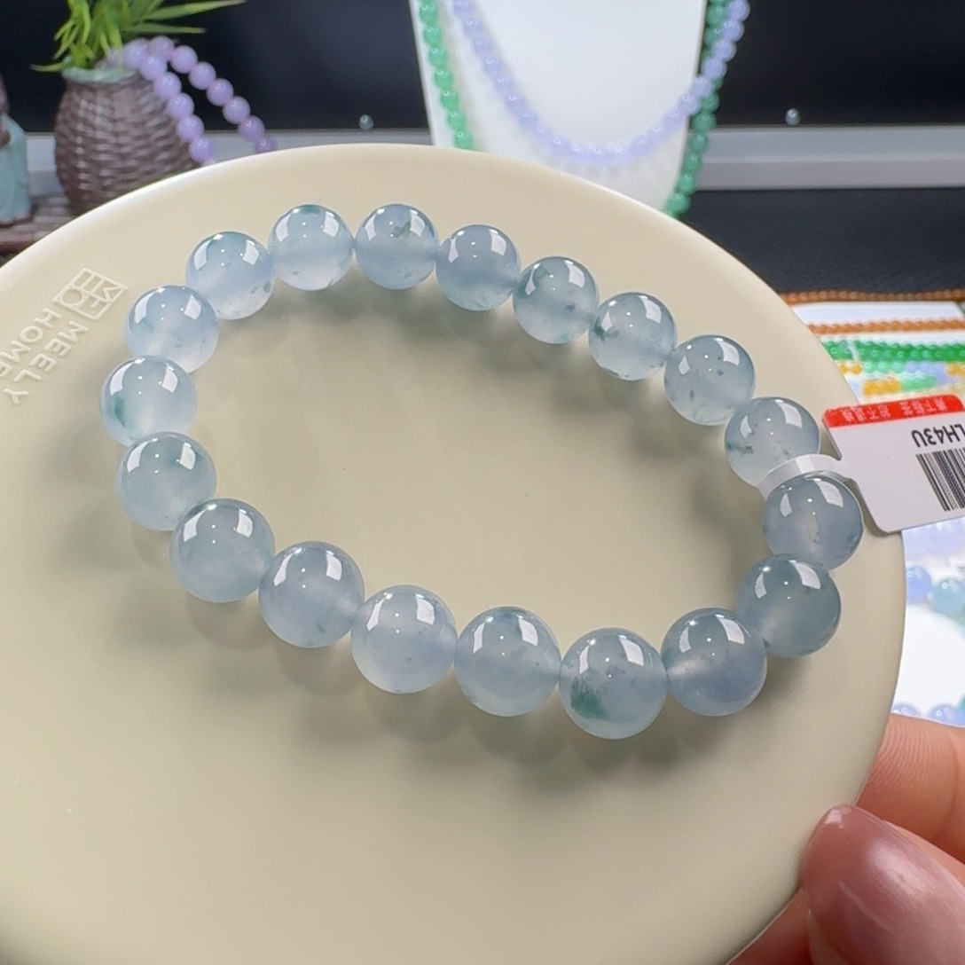 翡翠手链未镶嵌冰蓝飘花卡10