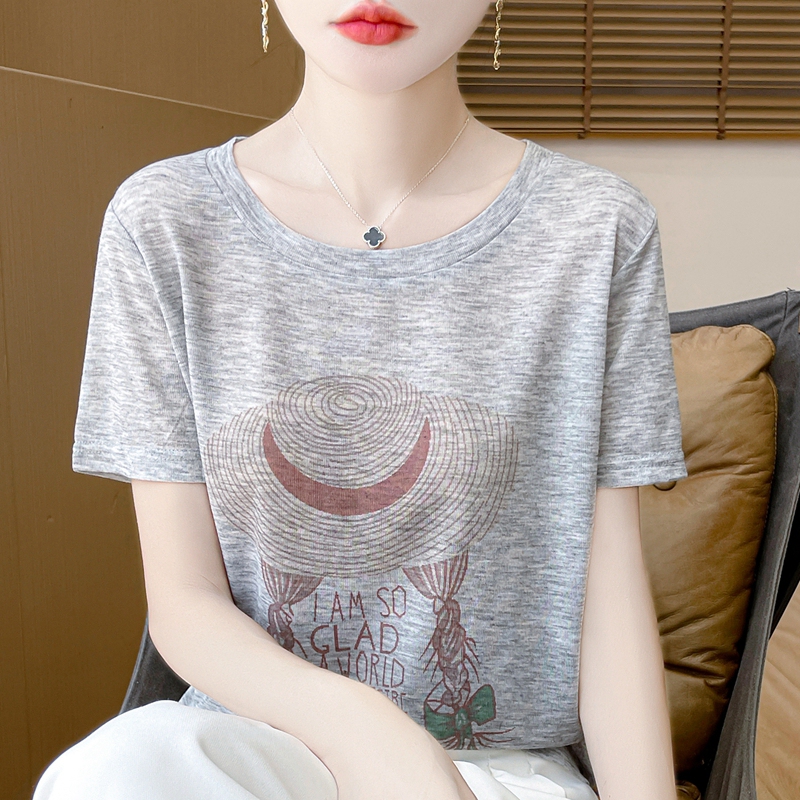 夏季薄款短袖T恤女宽松印花半袖百搭大码上衣