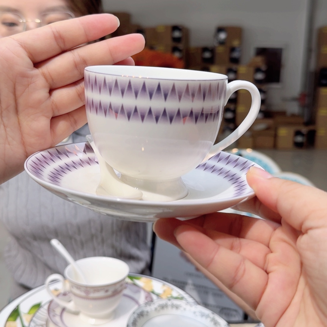 骨瓷骨瓷咖啡杯碟2套（6件）220ml外贸骨瓷