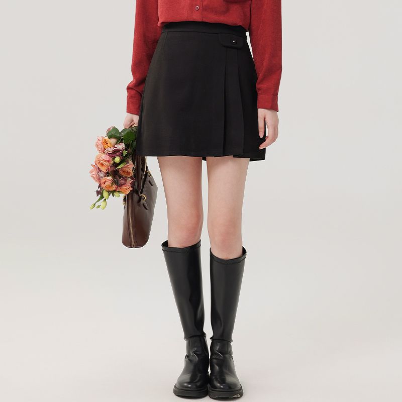 【大易粉丝专属】21794法式复古咖色毛呢短裙气质高腰显瘦a字半身裙