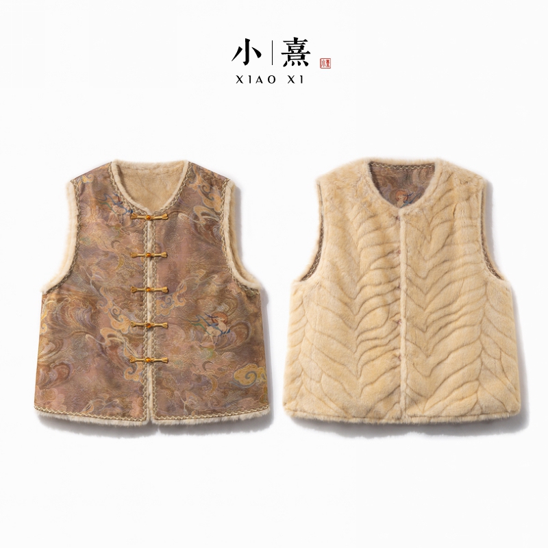 【云鹿】冬季2025新款新中式上衣女装双面双穿宽松国风提花显瘦马甲