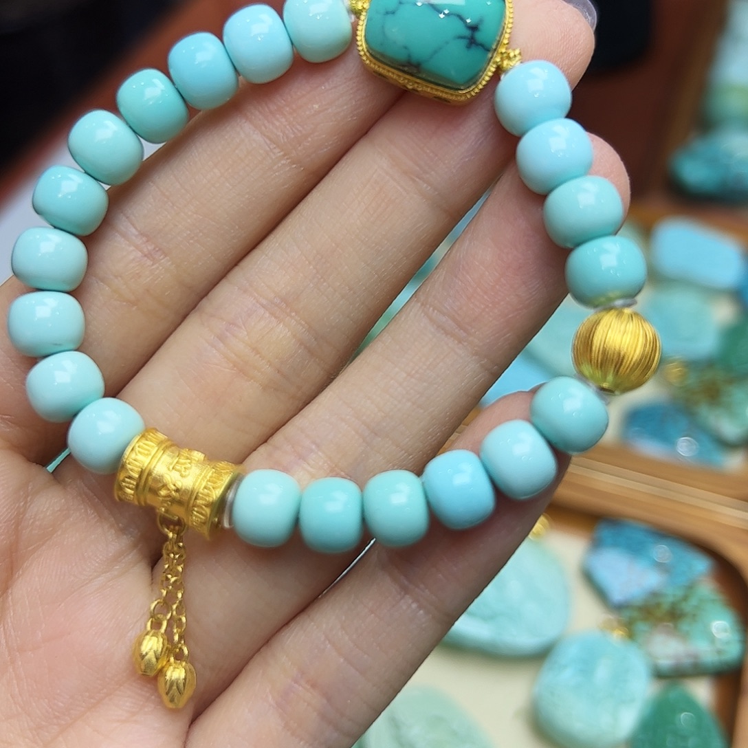 *****绿松石18K金镶嵌手链绿松石