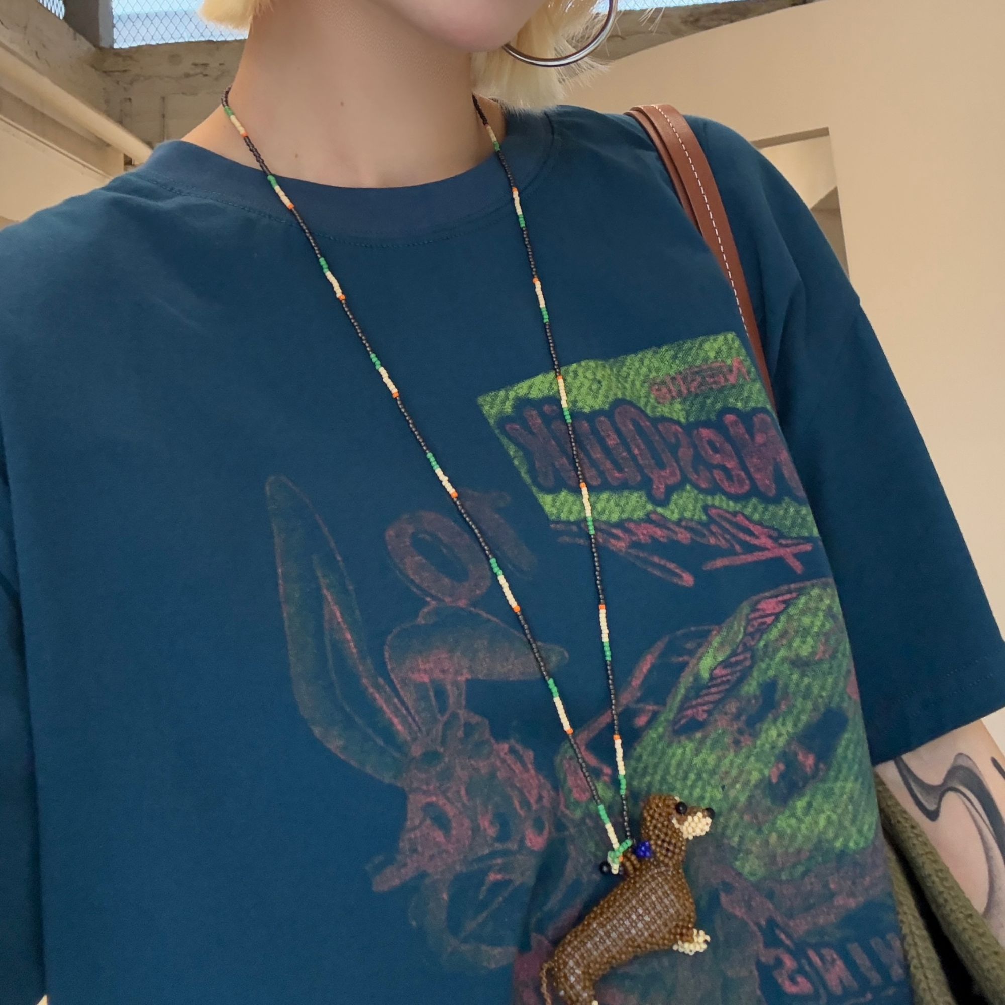 HELLOTANGO《赛车兔子》  春夏美式复古印花百搭圆领T恤85607#