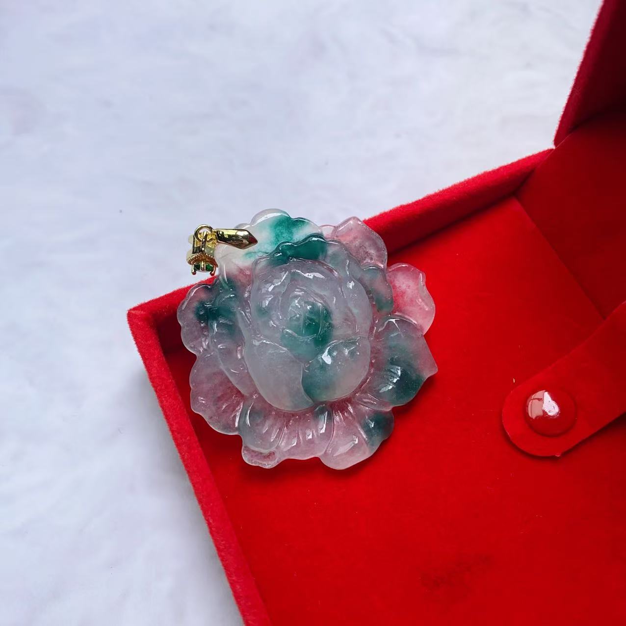 [石矿]A411绿花牡丹花吊坠