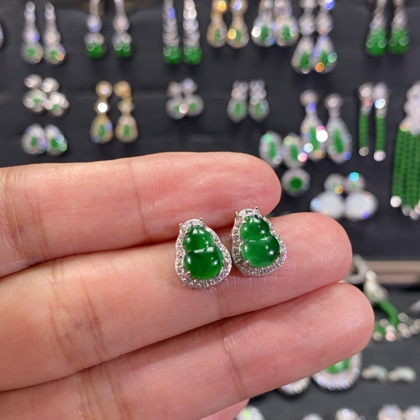 【闪购商品】翡翠耳饰银S925镀金镶嵌