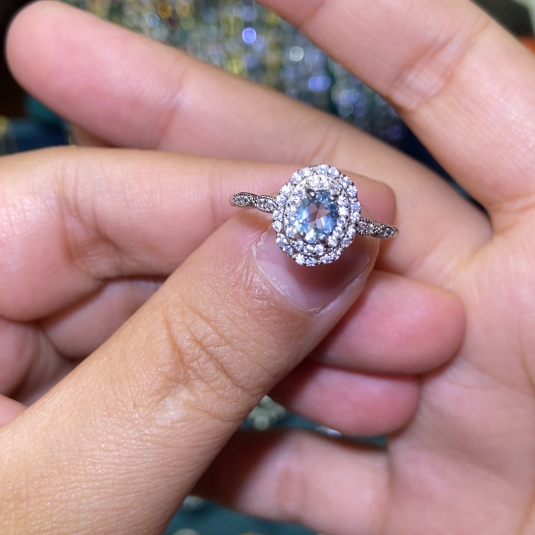 银S925镶嵌海蓝宝石戒圈