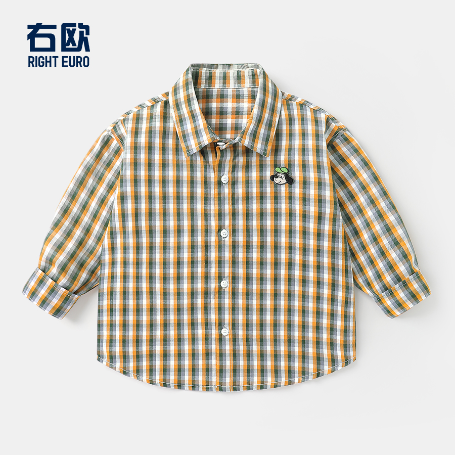 右欧【春季新款】男童格子衬衫春装新品童装儿童打底衫春季U15546